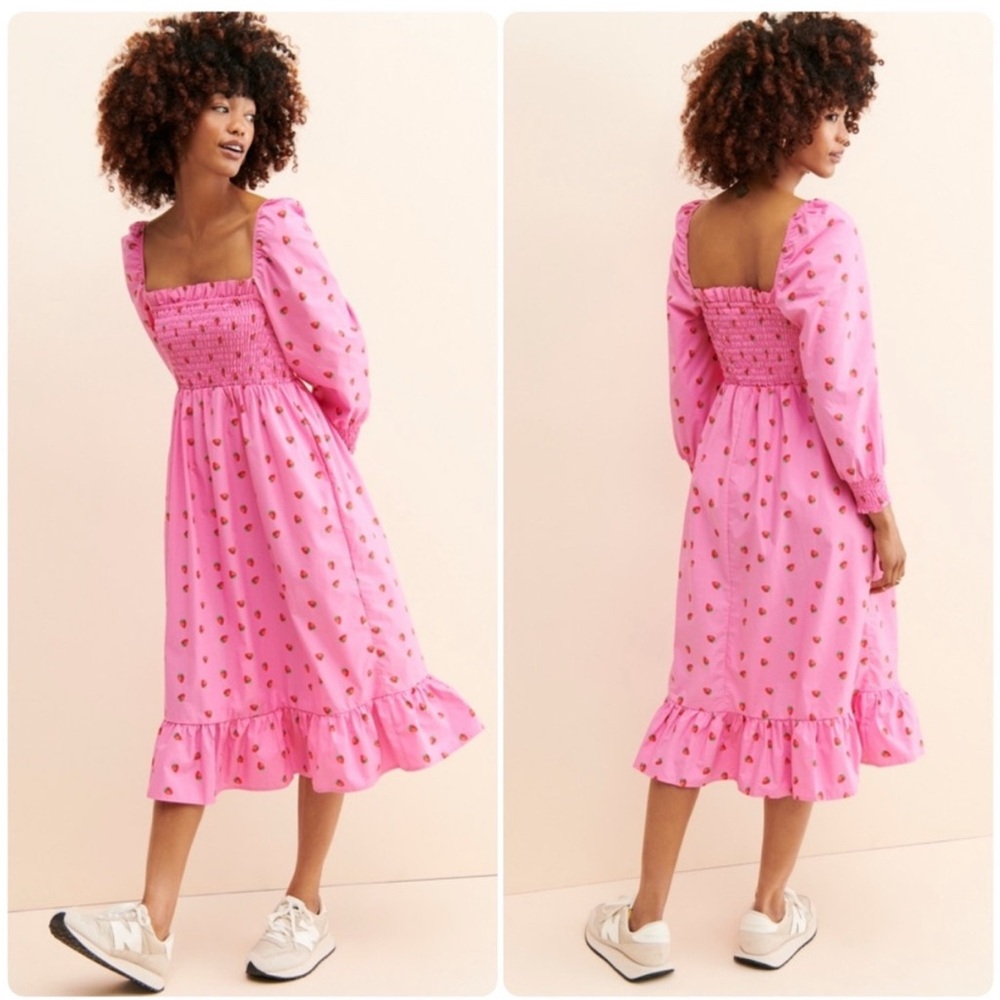 Cras Women's Florence Midi Dress Cottage Core Pink Size 34 Small Long Sleeve